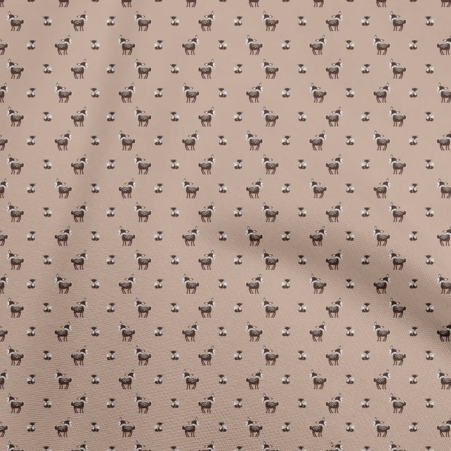 oneOone Popeline de Coton Sergé Brun Rose Tissu Matière de Robe Animal Tissu Imprimé Tissu au Mètre 56 Pouces de Large