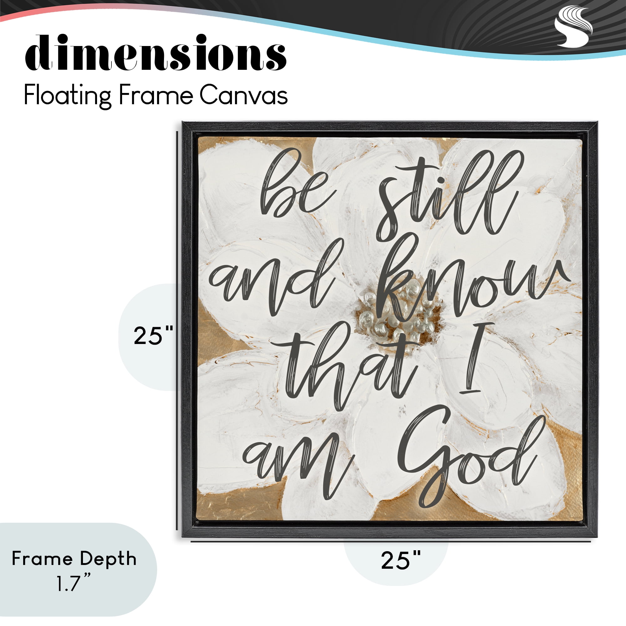 Stupell Industries Be Still Script with Flower Black Framed Floater Canvas Wall Art, design by Lanie Loreth