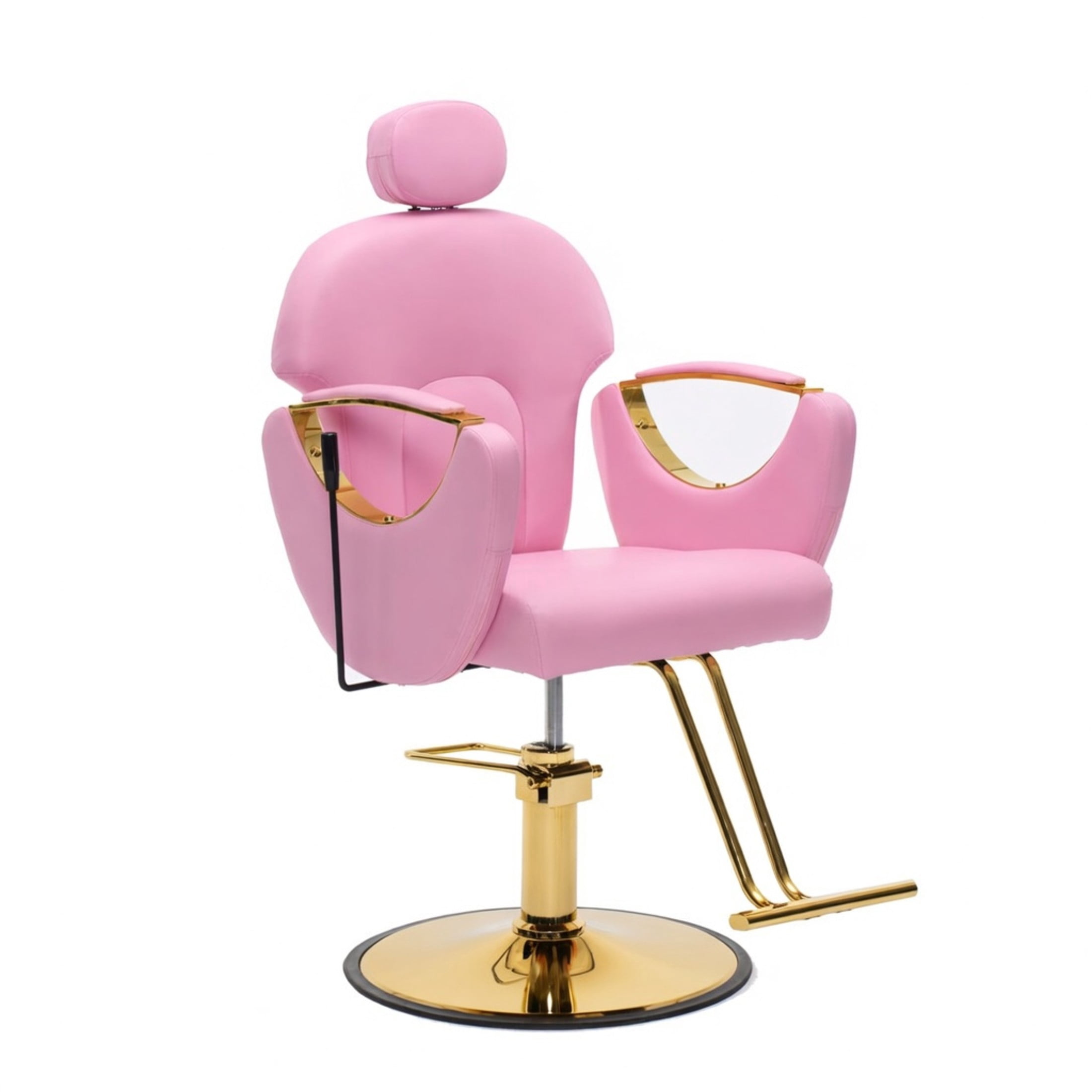 Noble House Hydraulic Barber Chair, Reclining Salon Styling Chair, PU Upholstery, Pink + Gold