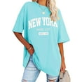 thumbnail image 2 of Xmyrz Elbow Length Tee Shirts For Women Summer Vintage New York Letter Print Long Shirt Casual Fashion Tops, 2 of 5
