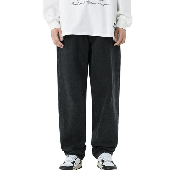 QHFBli Mens Baggy Jeans Male Big & Tall Loose Slightly Tapered Relaxed Straight Jean