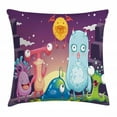 thumbnail image 1 of Alien Throw Pillow Cushion Cover, Funky and Happy Monsters Illustration on a Abstract Galactic Landscape, Decorative Square Accent Pillow Case, 24" X 24", Purple and Multicolor, by Ambesonne, 1 of 2