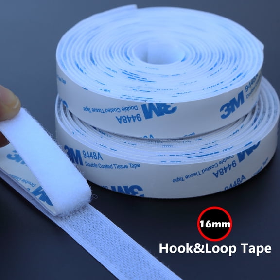 White 0.6-Inch x 10FT Heavy Duty Sticky Back Hook and Loop Fastener Tape – Strong Self-Adhesive for Home & Office