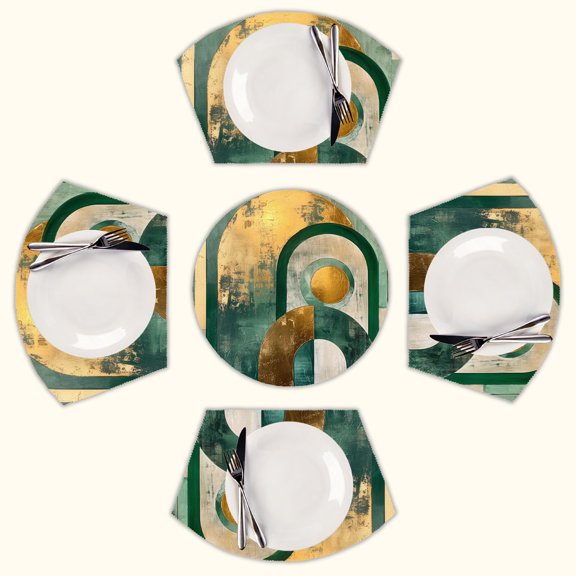 Sage Green and Gold Abstract Texture Round Table Placemats Set Of 5 Wedge Table Mats Washable Heat Resistant Place Mat For Dining Table Kitchen Farmhouse Restaurant