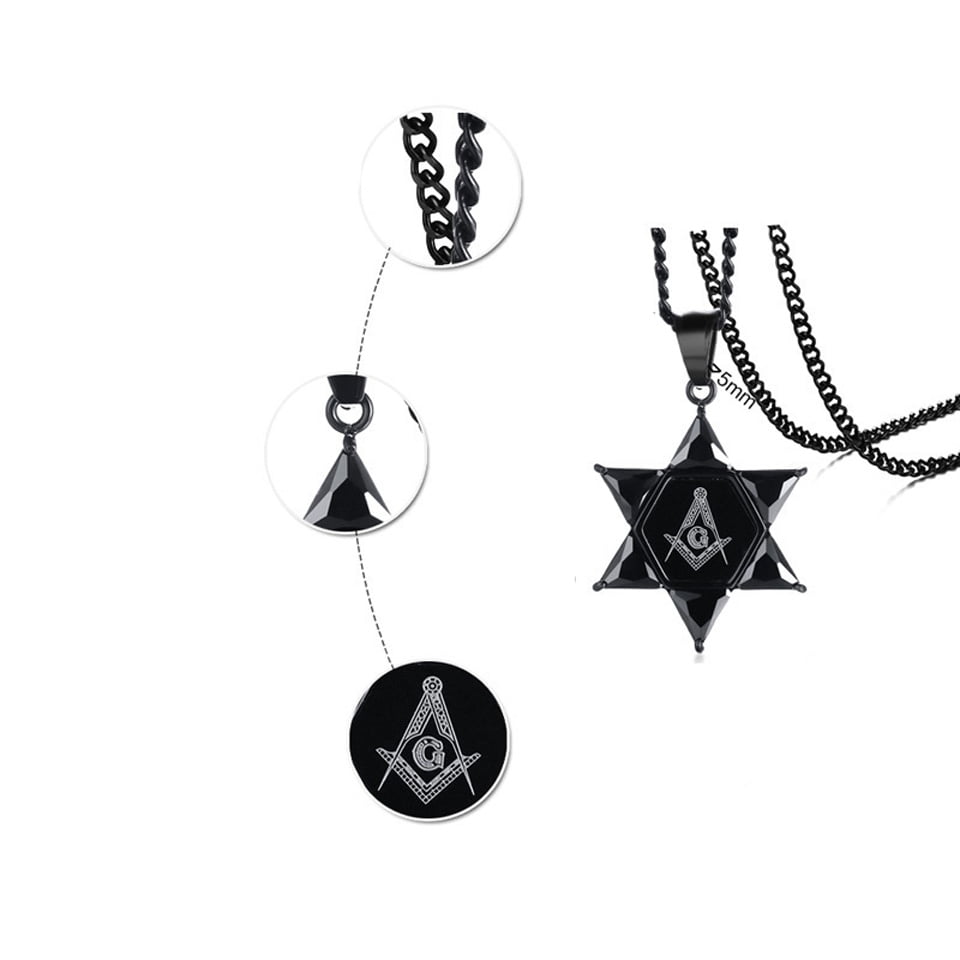 Punk Star of David Pendant with AAA Cubic Zirconia Cool Mens Masonic Necklace Free Chain 24 Hip Hop Male Boy Jewelry