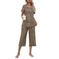 thumbnail image 3 of Ekouaer Women's Pajamas Set Short Sleeve Top With Capri Pants Pjs Lounge & Sleepwear Set, 3 of 4