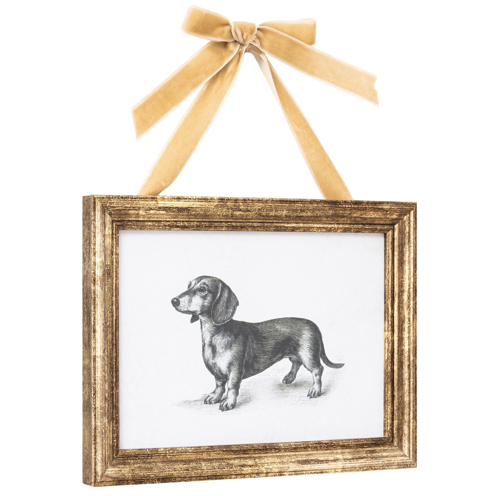 My Texas House Spring Art Dachshund Drawing Framed Canvas w/Velvet Hanger 8x6