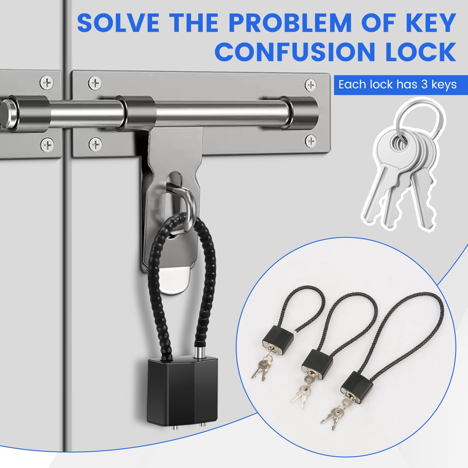 Pack of 6 Padlock with Key Tent Lock Black Keyed Alike Wire Lock Chain for Bike Tent Suitcase Helmet Basement Wheelie Bin Locker