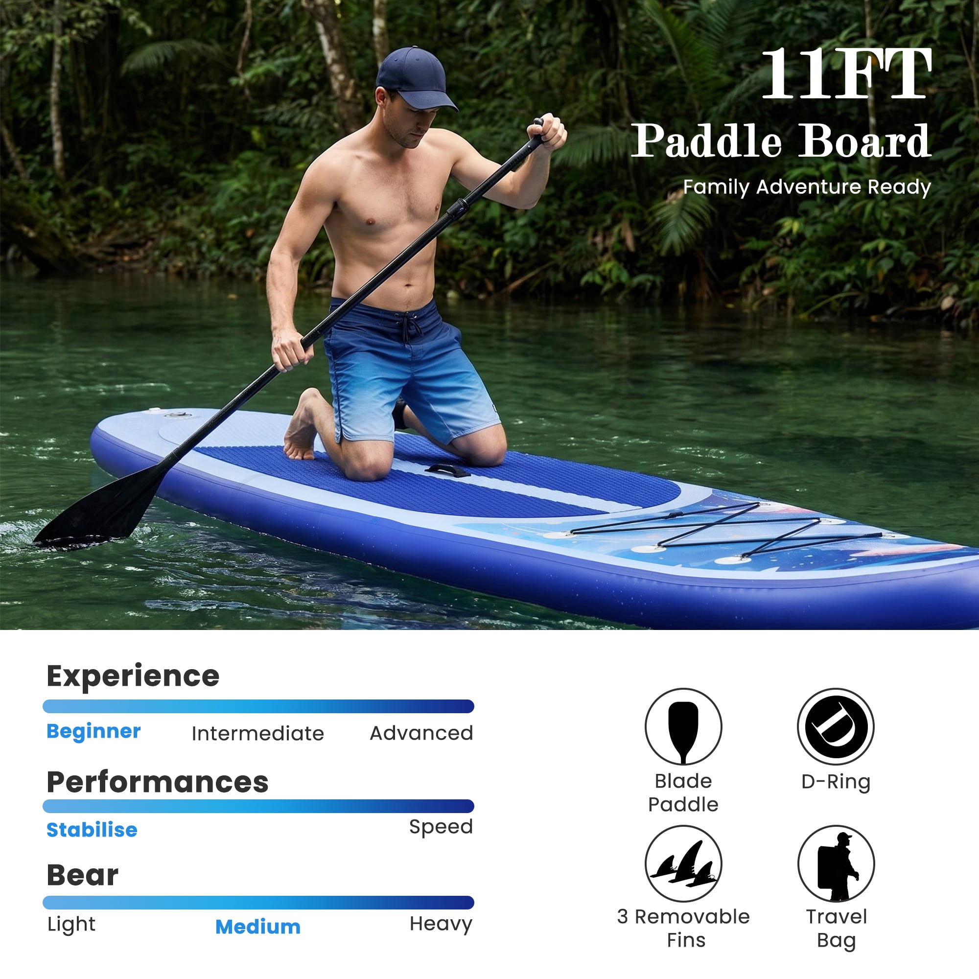 Naipo 10.6 ft. Inflatable Stand up Paddle Board Inflatable SUP with Premium Accessories Set Bi-Action Pump(10 Mins Inflate) Capacity 370 lbs for 2-3 People for Youth & Adult