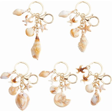 1 Box 5Pcs 5 Styles Sea Shell Keychain Ocean Keychains Bulk Acrylic Alloy Summer Seashell Beach Themed Animal Pendants Key Chains Set for Keychains Car Key Party Favor Wedding Favors Women