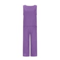 thumbnail image 2 of Aellinatey Women's 2 Piece Outfits Sleeveless Crop Top Vest Wide Leg Pants Linen Cotton Leisure Beach Suit, 2 of 12