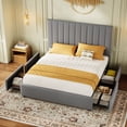 thumbnail image 3 of Amolife Full Bed Frame with Adjustable Velvet-Wrapped Headboard and 4 Storage Drawers, No Box Spring Required, Gray, 3 of 10