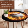 thumbnail image 4 of Baseball Round Tablecloth, Fitted Table Cover with Elastic for 45"-54" Round Tables, Modern Buruning Flame Sport Black Background Table Cloth Outdoor Indoor Dinning Party Waterproof Tablecloths, 4 of 7