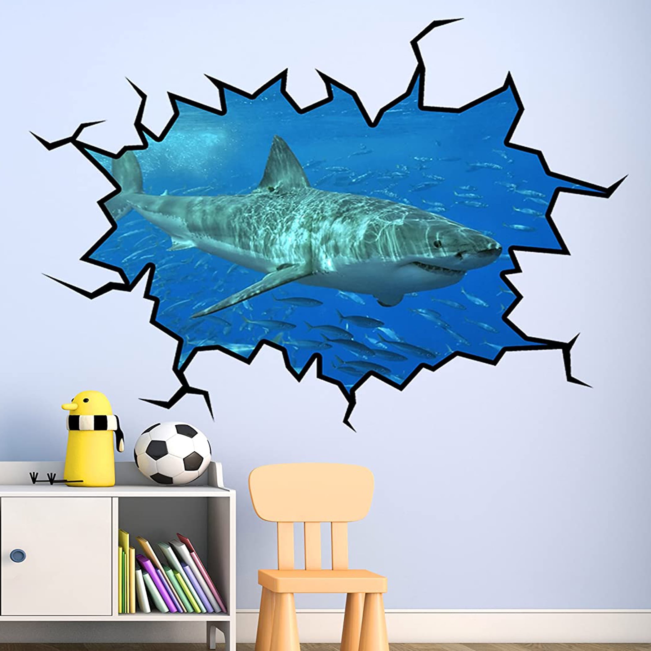 SHARKS week wall stickers 5 decals fish Great White Hammerhead under sea ocean