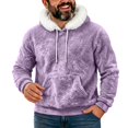thumbnail image 3 of EliteGoogv Men's Fleece Hoodie Faux Fur Collar Pullover Sweatshirt Drawstring Kangaroo Pocket Long Sleeve Cozy Loose Fit Winter Top,M, 3 of 7