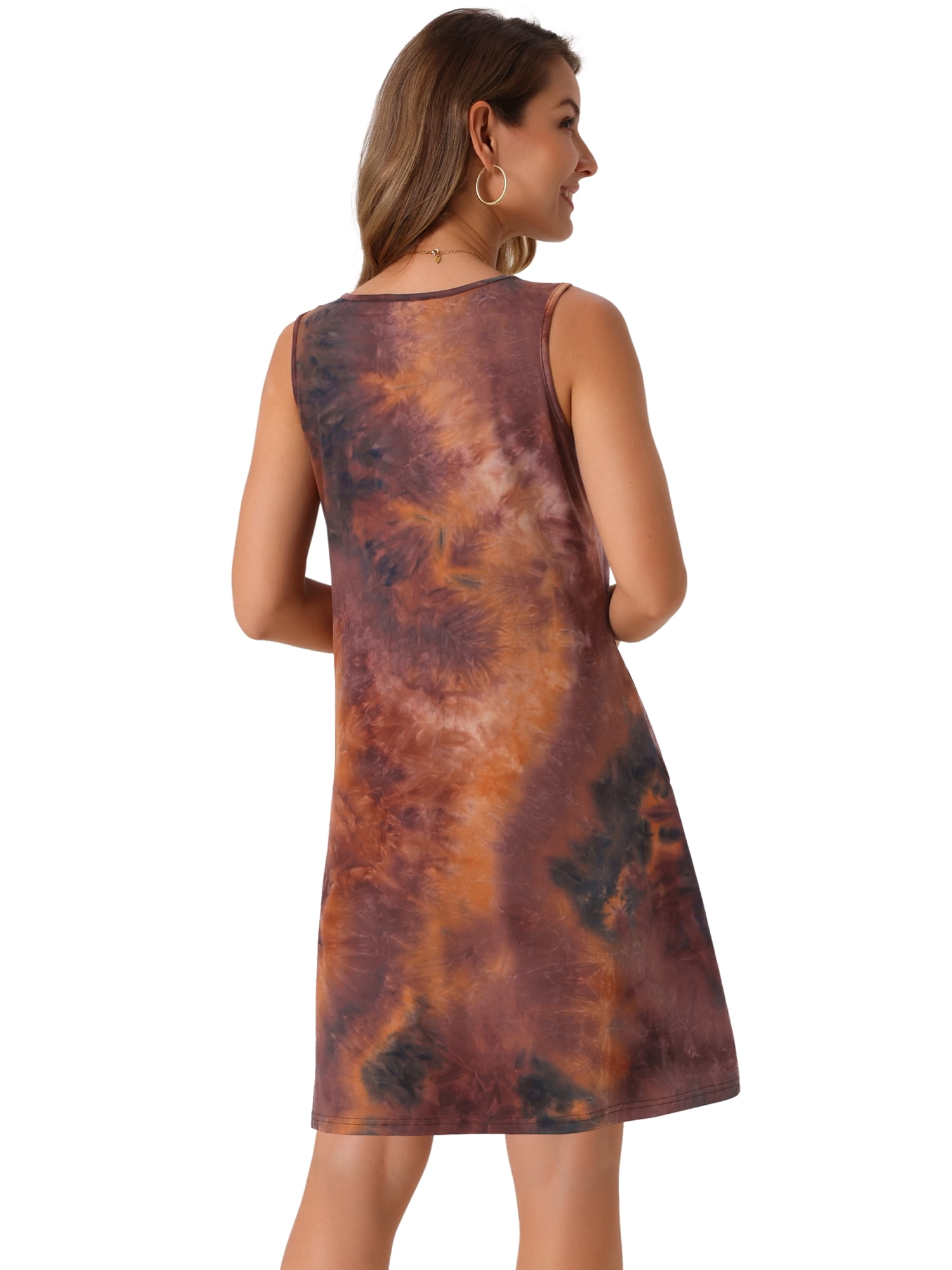 DARING DIVA Tie Dye Tank Dress Sleeveless Pockets Dress L Orange