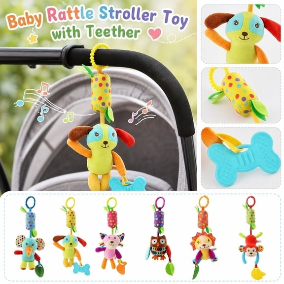 Kiddiway Baby Toy Teether Car Hanging Wind Chime - Plush Figurine Style, Baby Car Toys & Stroller Toys, Teething Toy with Soft Rattle, Sensory Soothing, BPA-Free, Hanging,a