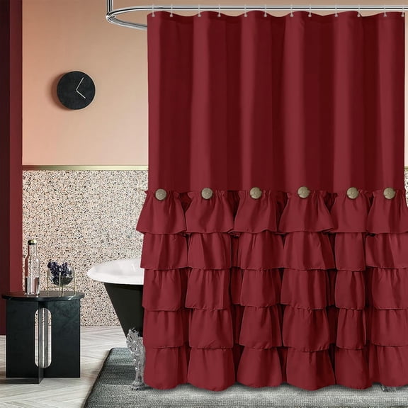 Burgundy Shower Curtain with Ruffles 72" W x 84" L