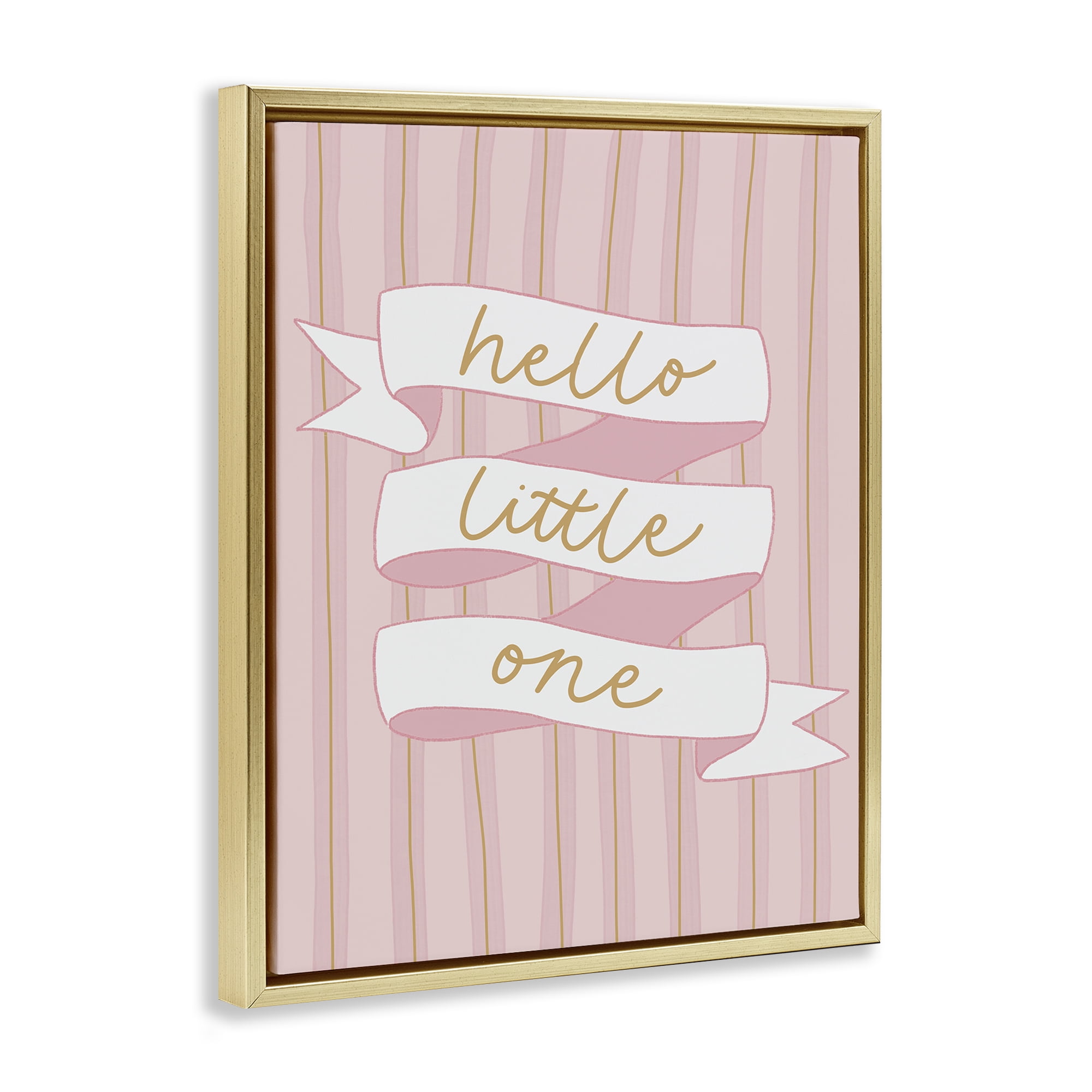 Stupell Industries Pink Hello Little One Gold Framed Floater Canvas Wall Art, design by Amanda Houston