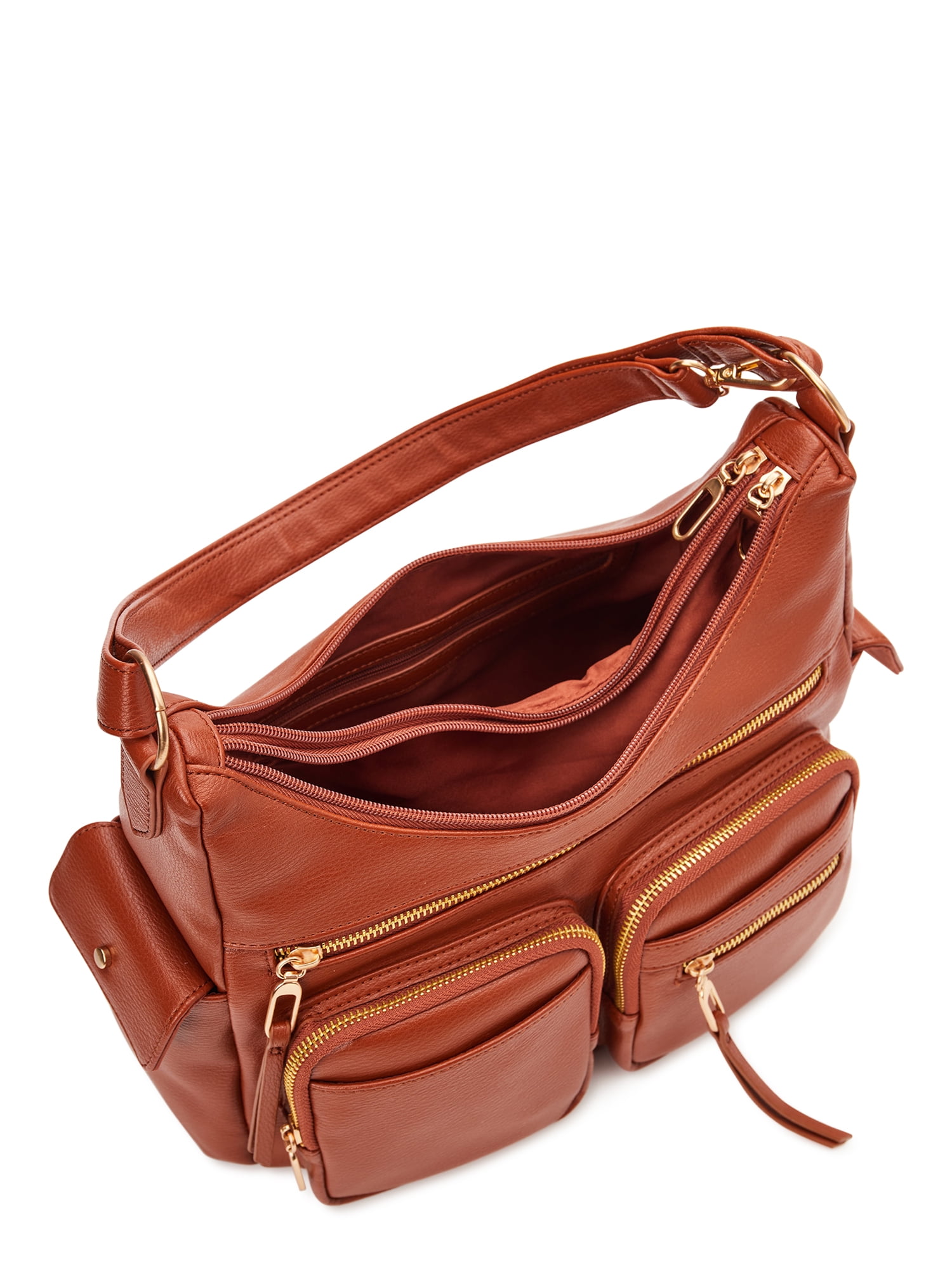 Time and Tru Women's Multi-Compartment Faye Hobo Handbag, Cognac
