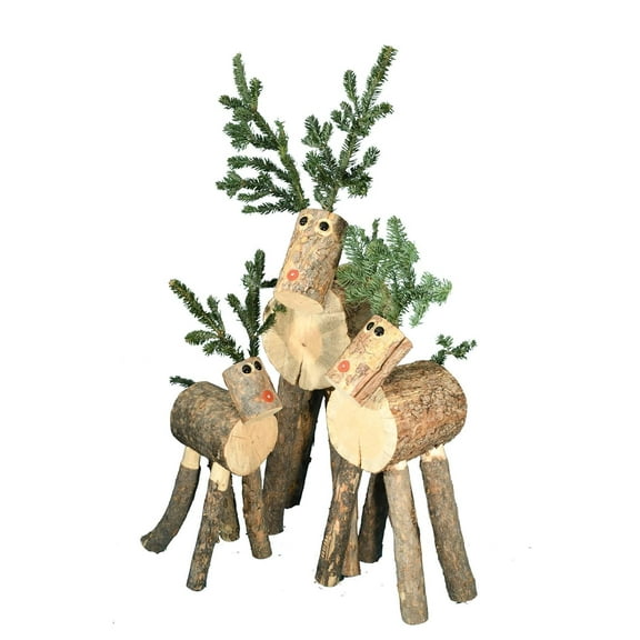 Handmade Log Reindeer Family Set of 3
