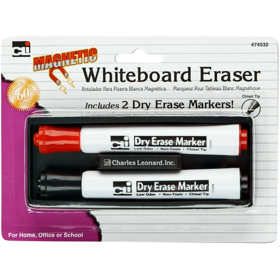 Magnetic Whiteboard Eraser With 2 Markers Red & Black Markers