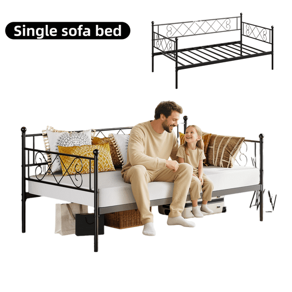 Twin Daybed, Premium Steel Slat Support, Space Saving Metal Sofa Bed for Living Room, Bedroom, Guest Room - Black
