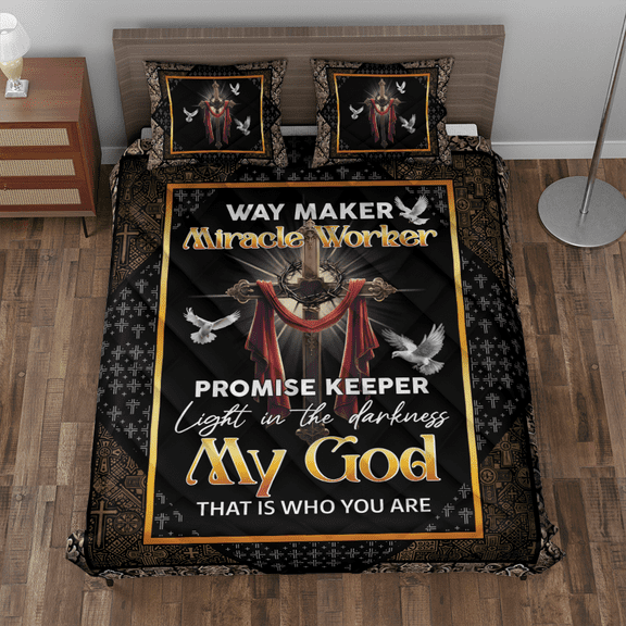 Lotusprinthandmade God Christian Jesus Quote Quilt Bedding Set (Fold Hem) 5 Sizes (Made in Vietnam) (55x60), Faith-Based Quilt Bedding Set, Inspirational Jesus Quote Comforter