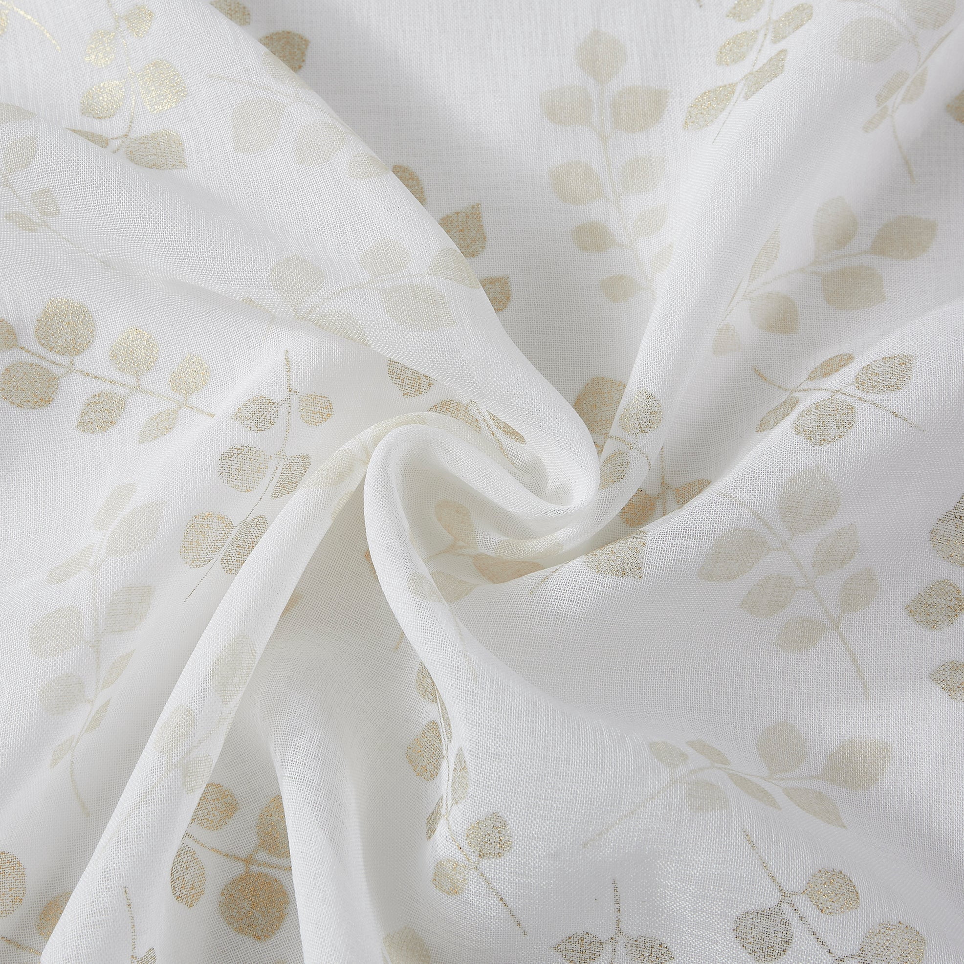 Dainty Home Premium Linen Textured Shower Curtain Set with 12 Hooks, Gold Metallic Floral Printed Fabric Bathroom Curtain