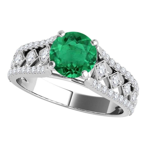 Mauli Jewels Engagement Rings for Women 1.20 Carat Halo Unique Design Emerald And Diamond Engagement Ring Crafted 4-prong 14k Solid White Gold