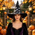 thumbnail image 5 of XIAOCHA Womens Printed Witch Hat Halloween Wide‑Brim Wizard Hat Party Headwear,Silver, 5 of 5