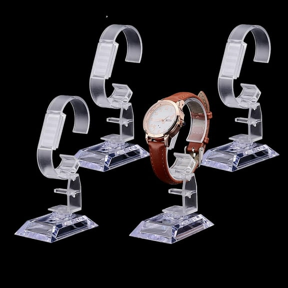 4pcs Clear Watch Display Stand Single Watch Holder Acrylic Bracelet Display Rack Jewelry Holder Stand Organizer Storage for Men Women Watches Displaying Shops Trade Shows