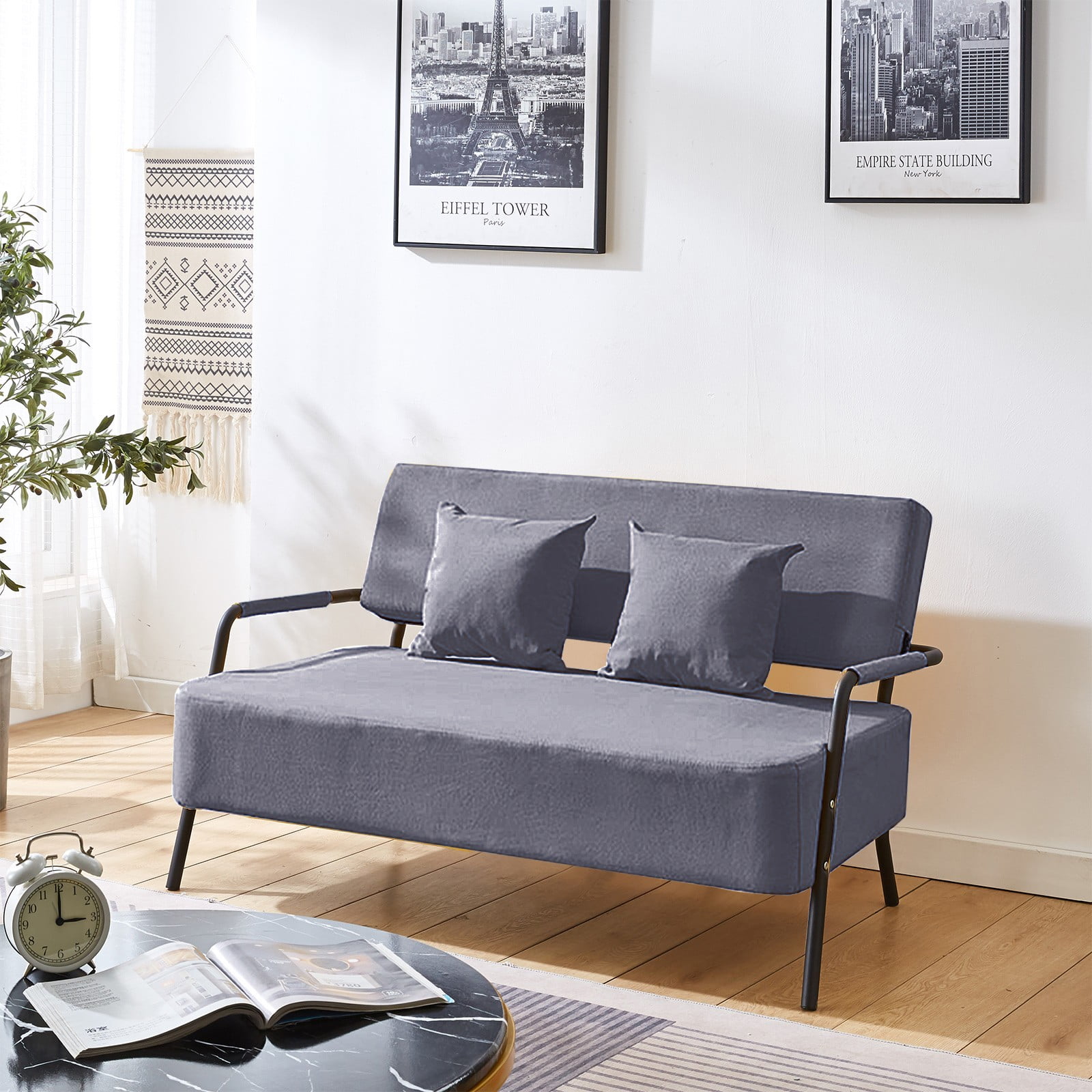 Futon Metal Frame Full Size Premium Sofa Sleeper Black Dorm Guest Couch Brandnew 