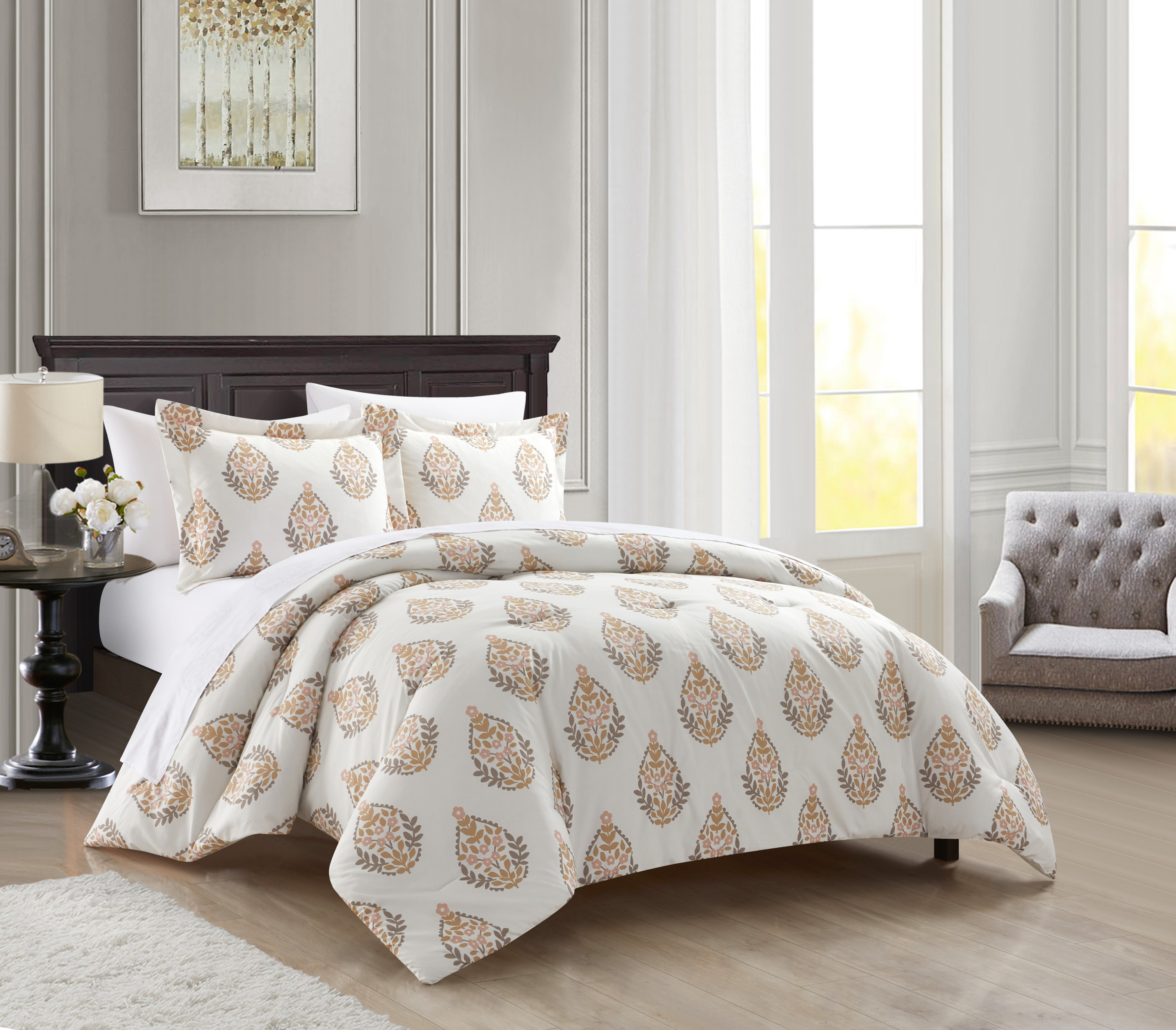 Chic Home Annalise 3-Piece Floral Duvet Cover Set, King, Taupe
