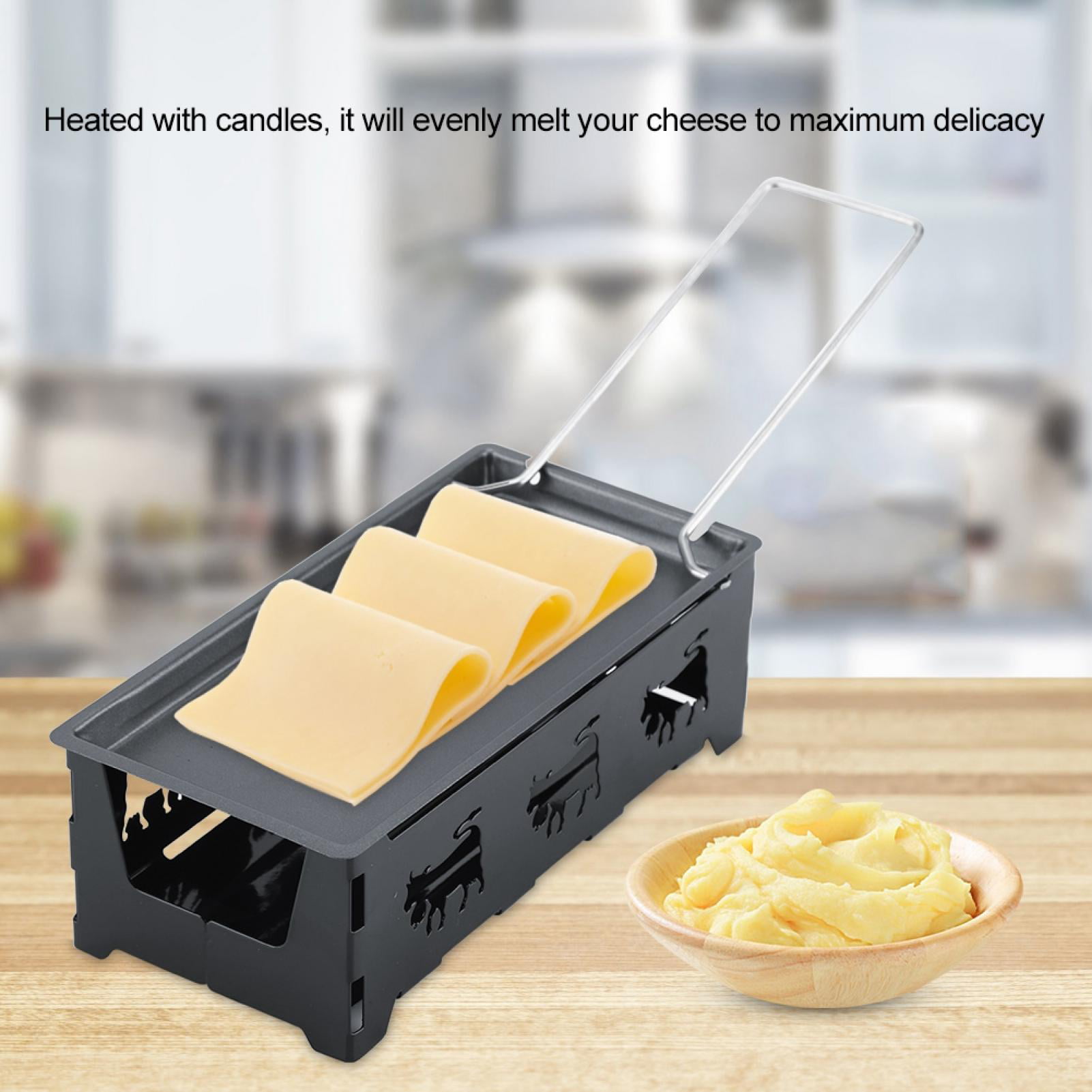 Black Hemoton Raclette Cheese Set Melter Machine Mini Cheese Grill Baking Tray Stove Tea Light Raclette Cookware for Camping Outdoor BBQ
