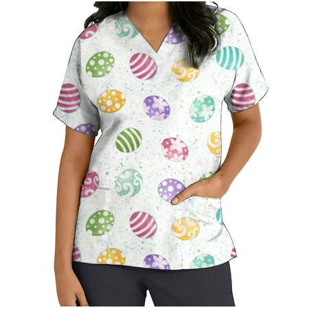 

LWZWM Women Nurse Sweatshirt Nurse Pullover Shirts Nurse Life Shirt Nursing School Tees V Neck Shirt Short Sleeve T Shirt Easter Tops Pocket Scrubs Easter Eggs Blouse White M