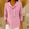 thumbnail image 2 of VISALY Bow Tie Collar Knit Sweater for Women Elegant Long Sleeve Ribbed Knit Pullover Sweater Soft Lightweight Office Dressy Casual Tunic Shirts Fall Trendy Business Casual Outfits Pink M, 2 of 7
