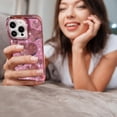 thumbnail image 3 of for iPhone 13 Pro Max Case Glitter, Luxurly Plated 3D Love Hearts, Cute Bling Sparkle Phone Case for iPhone 13 Pro Max, Soft Shockproof Protective Clear Case for Women Girls, Pink, 3 of 7