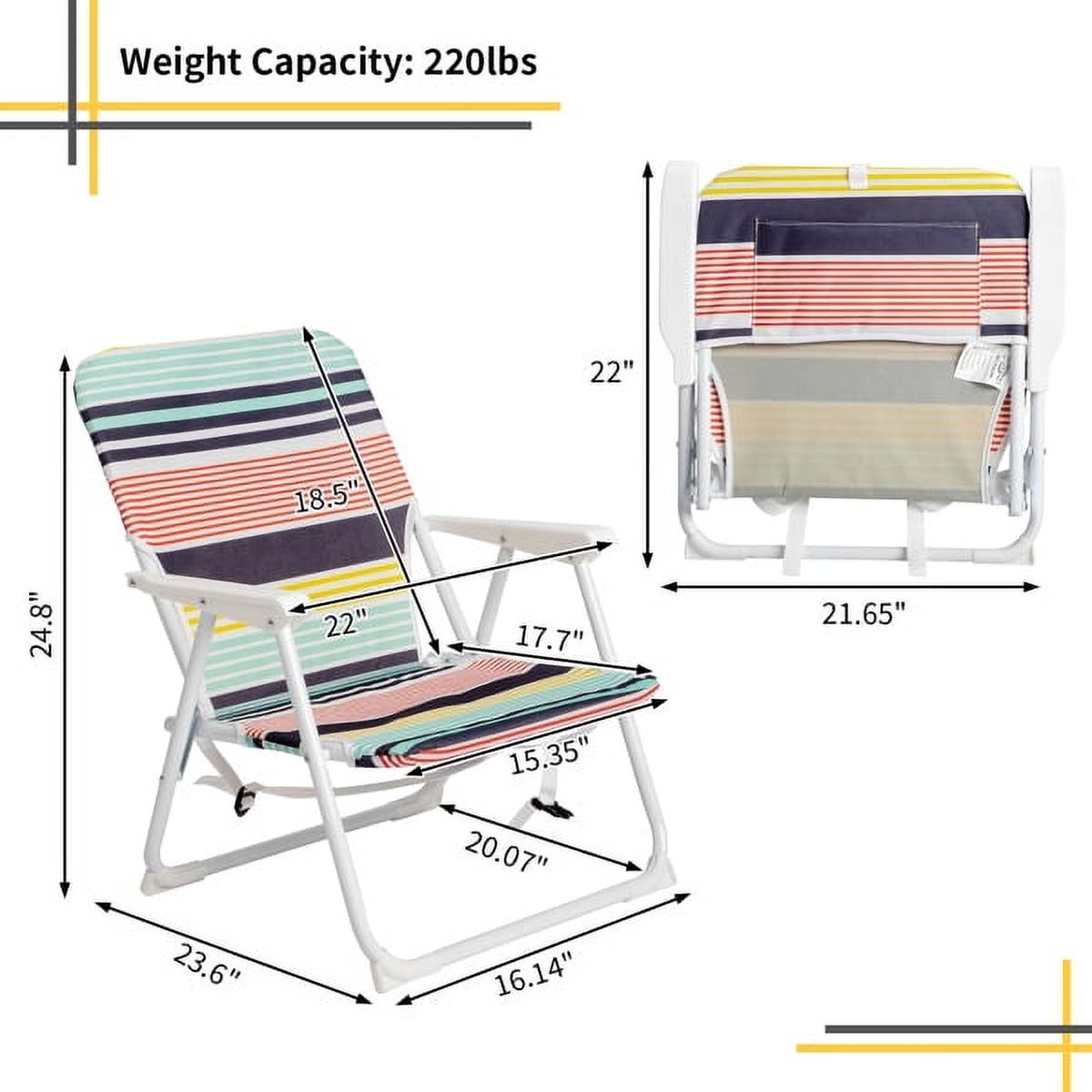 Alvantor Compact Folding Beach Chair with Steel Frame and Armrests, Lightweight Portable Outdoor Chair, Multi Stripe