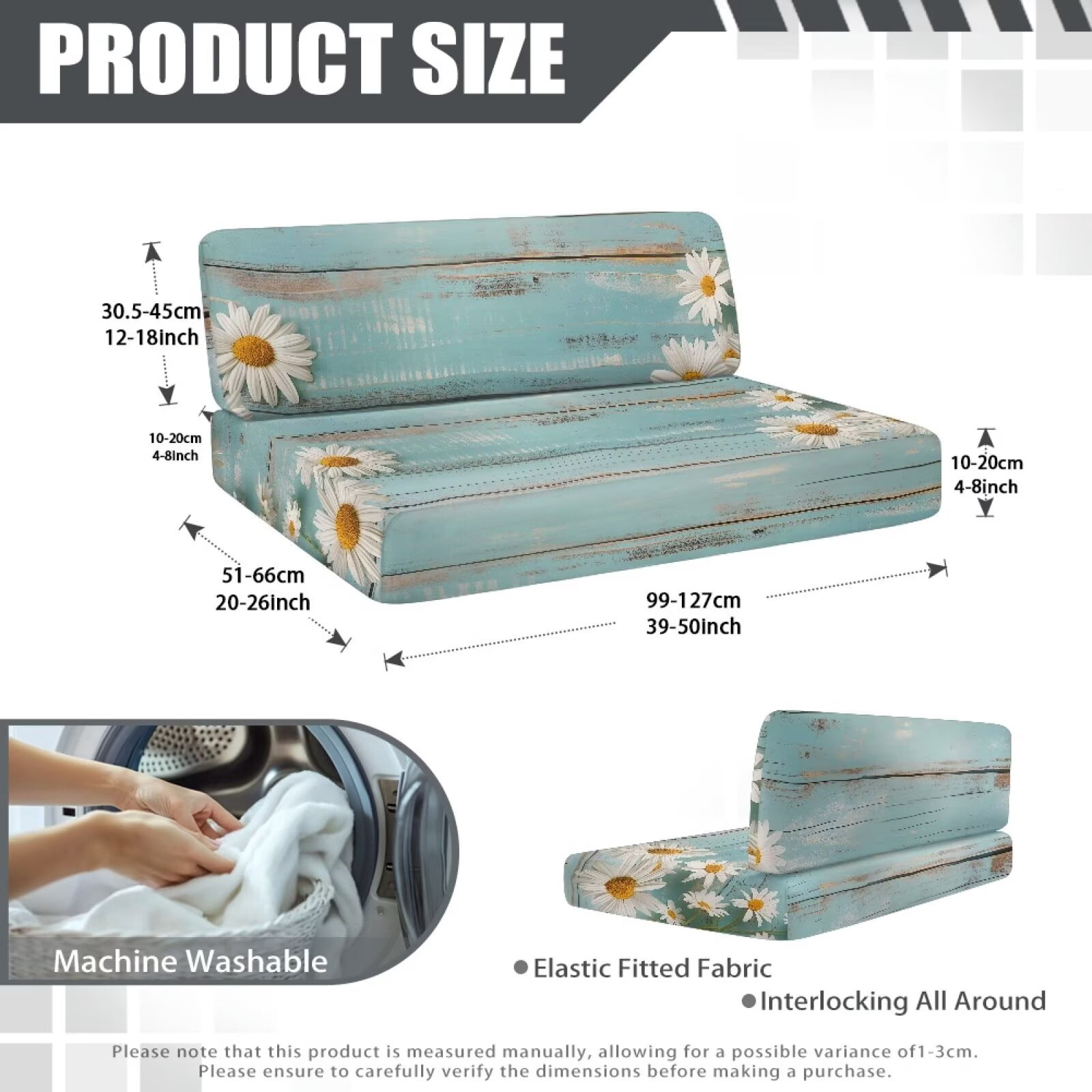 Boatee Beautiful Daisy RV Dinette Cushion Covers Universal Camper Accessories Comfortable Cushion Covers for Couches and Sofas Soft Sofa Slip Covers for 2 Seat Cushion Couch Blue