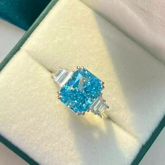 2Ct Radiant Cut Lab-Created Blue Topaz Women's Ring 14k White Gold Plated Silver