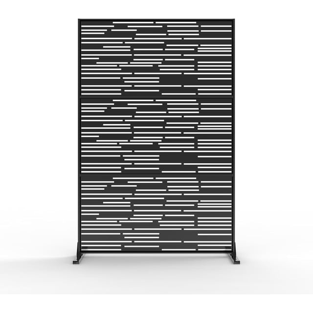YUSAZENS Galvanized Steel Outdoor Privacy Screen, 3-Piece Set, Weather Resistant for Patio Backyard Black