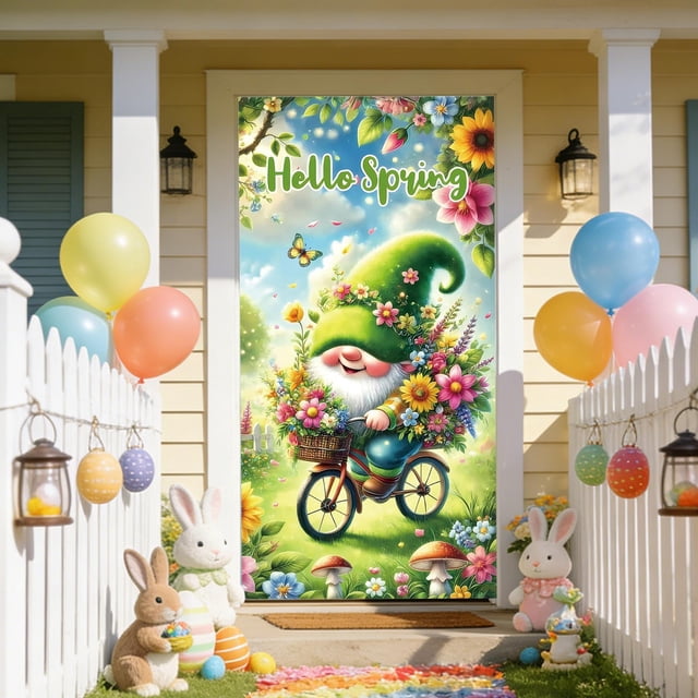 Weloille Housse de Porte Motif de Pâques 2,92 X 5,92 Pi, Rideau de Porte en Polyester à Imprimé Vif, Lavable et Réutilisable, Déco des Fêtes pour la Maison, l'Entrée, Fête, Célébration de Pâques et Décoration Murale