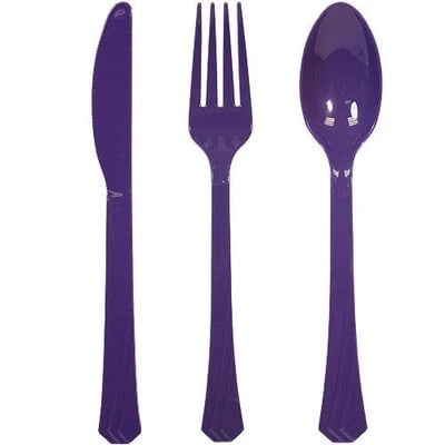 EcoQuality Disposable Plastic Purple Cutlery Combo Set - Great for Party, Soups, Kitchen, Office, Togo, Lunch, Cafeterias, Restaurants (24)