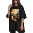 thumbnail image 4 of Plus Size Shirt for Women Black Tops for Women Short Sleeves Shirt for Women Oil Painting T Shirt Crewneck Shirt for Women XL, 4 of 5