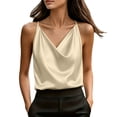 thumbnail image 2 of SSZMDLB Women Sleeveless V Neck Tank Top Satin Solid Slim Fit Elegant Party Blouse Casual Summer Tops Dressy Basic Tee Shirt Date Night Outfits, Beige XL, 2 of 8
