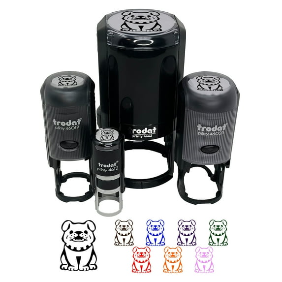 Smiling Bulldog Puppy Self-Inking Rubber Stamp Ink Stamper - Black Ink - Small 3/4 Inch