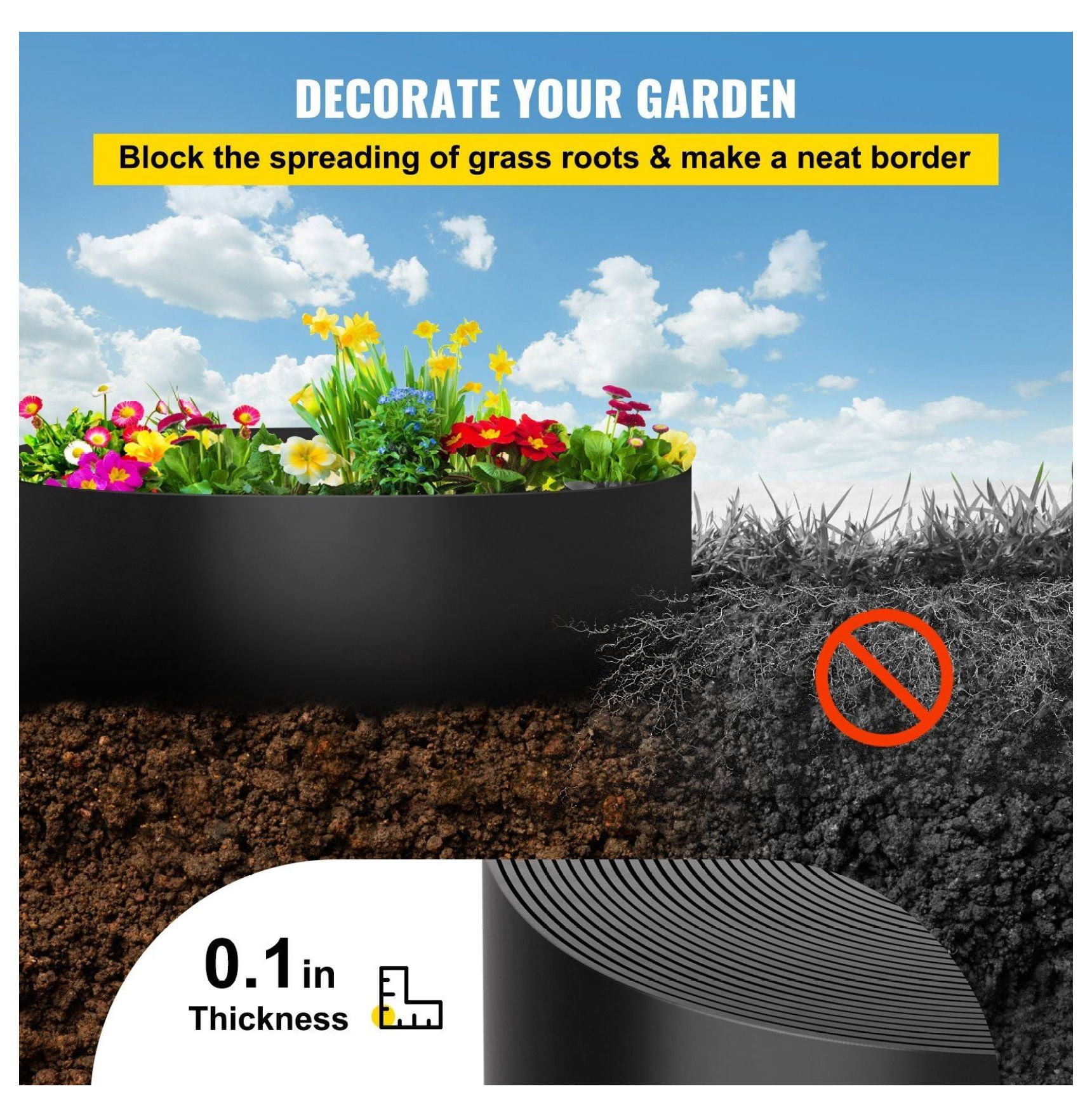 Landscape Edging 80ft, 10 Inch Black HDPE Coiled Border for Garden Lawn, Flexible Bender Terrace Board, Weed Barrier for Landscaping Yard