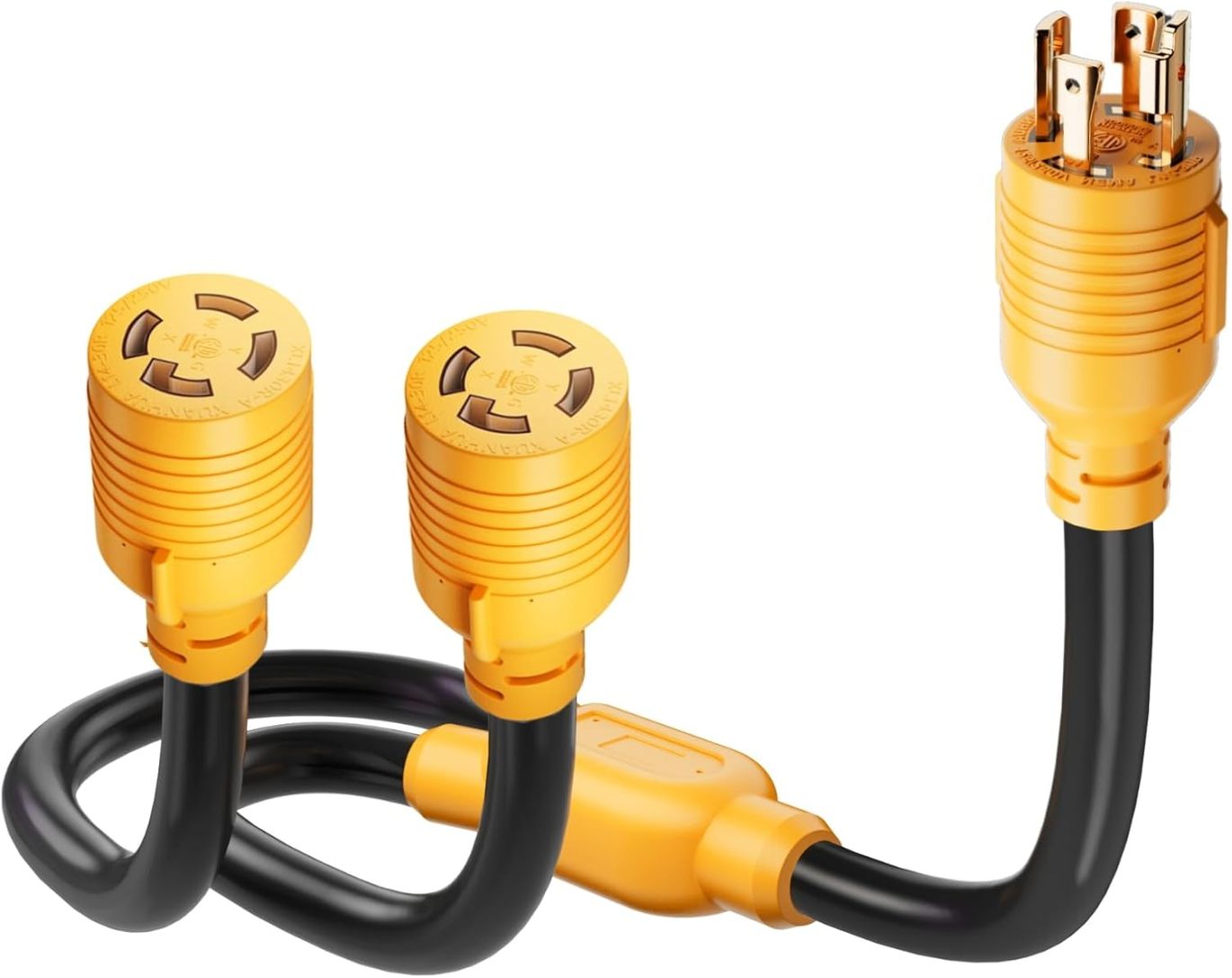 MCTZ 4 Prong 30 Amp Generator Splitter Y Adapter NEMA L14-30P to 2x L14-30R, 10 AWG SJTW Generator Locking Power Cord Cable 3FT for Manual Transfer Switch, Portable Generators, Outages 125/250V 7500W
