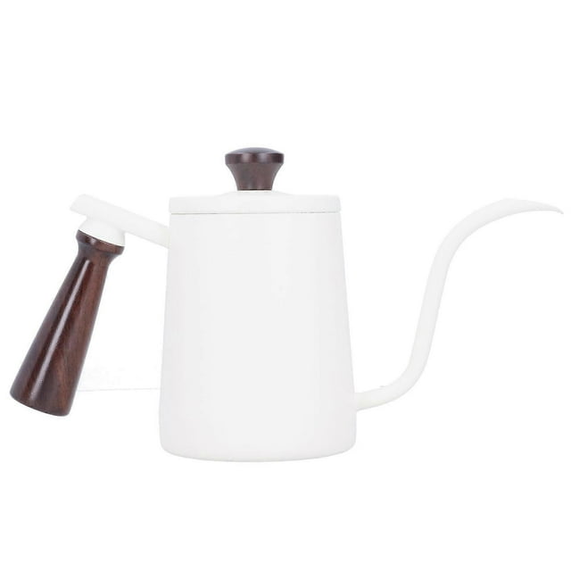 Portable Stainless Steel Coffee Maker with Wooden Handle and Long Gooseneck Spout, 700ml White Kettle